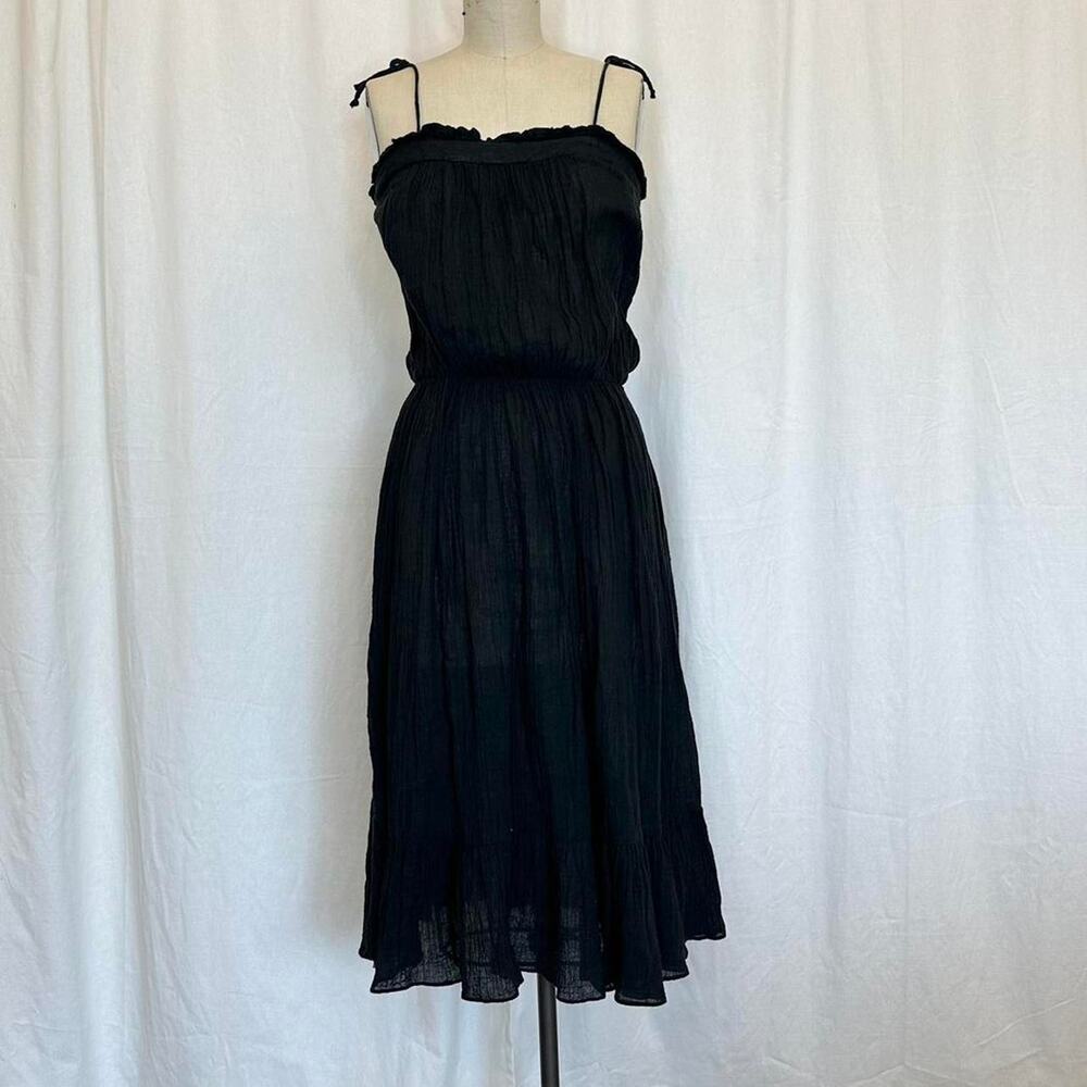 Women's Small Dress Linen Cotton Black Gauzy Vintage Minimal Summer